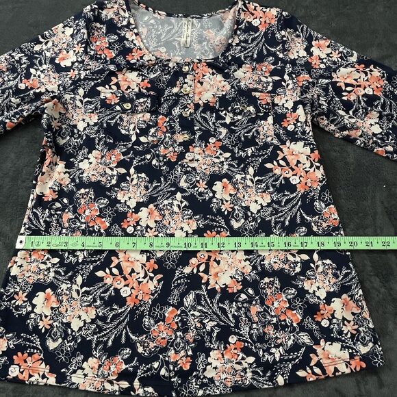 PerSeption Women's Floral multicolor Blouse Pockets Sliver Snap Buttons SZ/ L - Picture 4 of 13